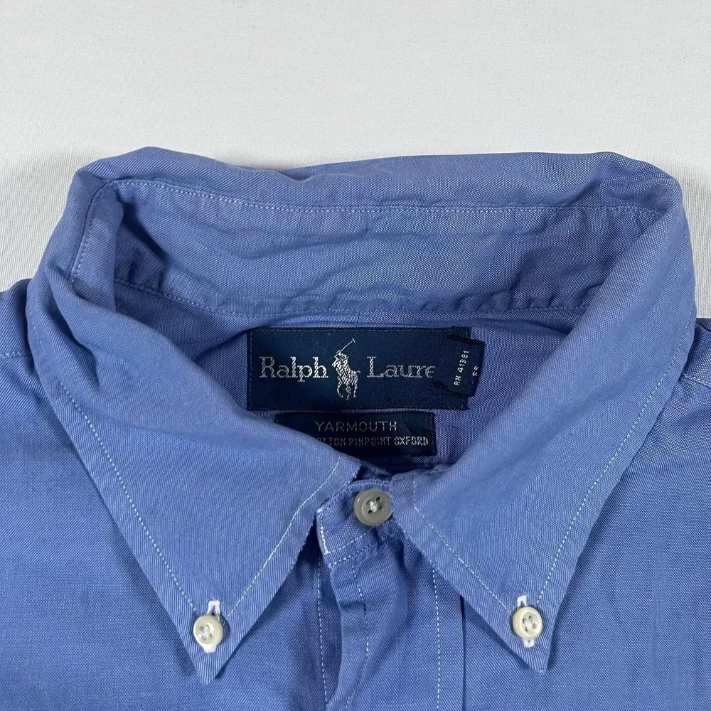 RALPH LAUREN YARMOUTH 100% COTTON  BUTTON DOWN BLUE SHIRT OXFORD COLLAR - Picture 6 of 15